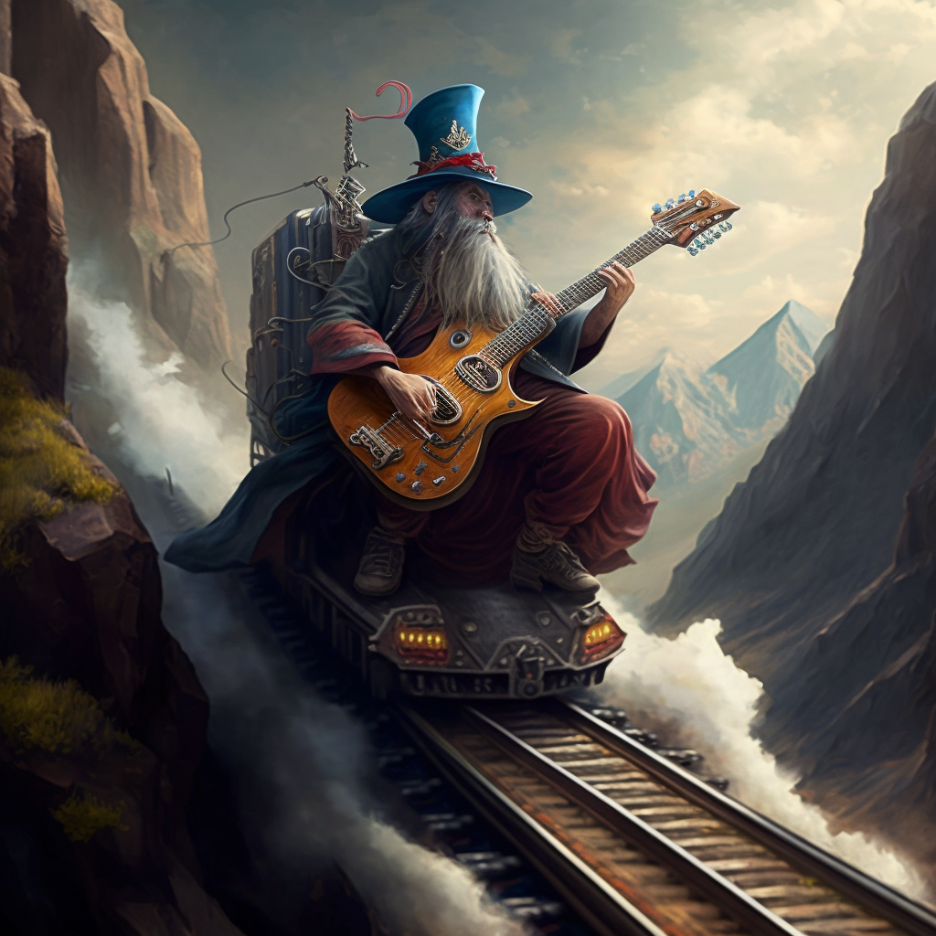 Moondog_Wily_wizard_playing_guitar_riding_on_top_of_a_train.png